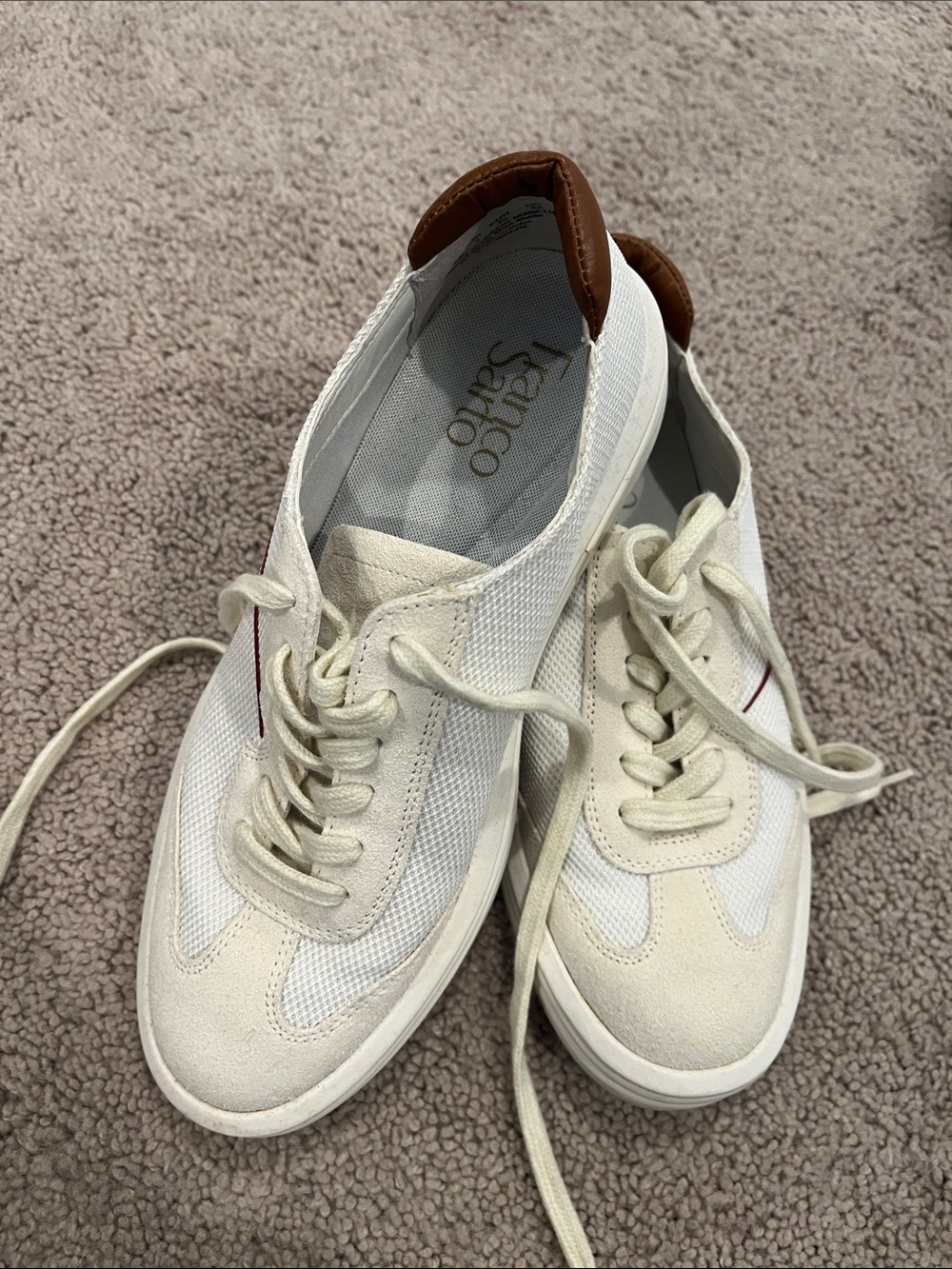Franco Sarto Men's Lace-Up Sneakers in Off-White with Brown Heel Tab